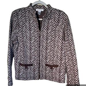 Raphael Sport Cotton Blend Brown/Cream Animal Print Jacket Size L EUC